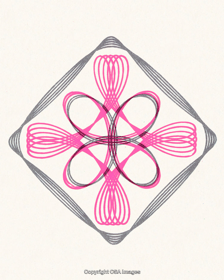 Abstract Geometric Design in Pink and Gray Featuring Intricate Symmetrical Patterns
