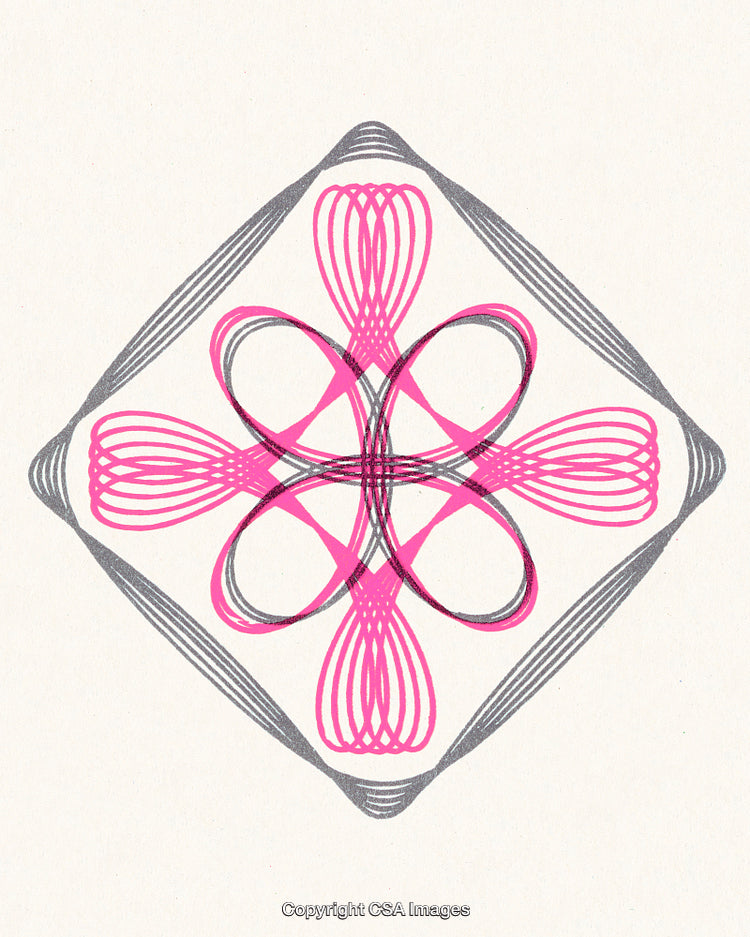 Abstract Geometric Design in Pink and Gray Featuring Intricate Symmetrical Patterns