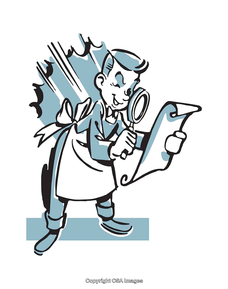 Vintage Style Illustration of a Cartoon Detective With List and Magnifying Glass