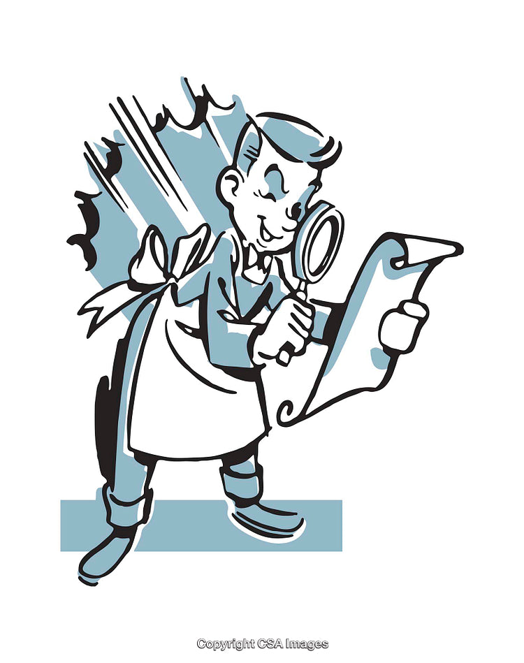 Vintage Style Illustration of a Cartoon Detective With List and Magnifying Glass