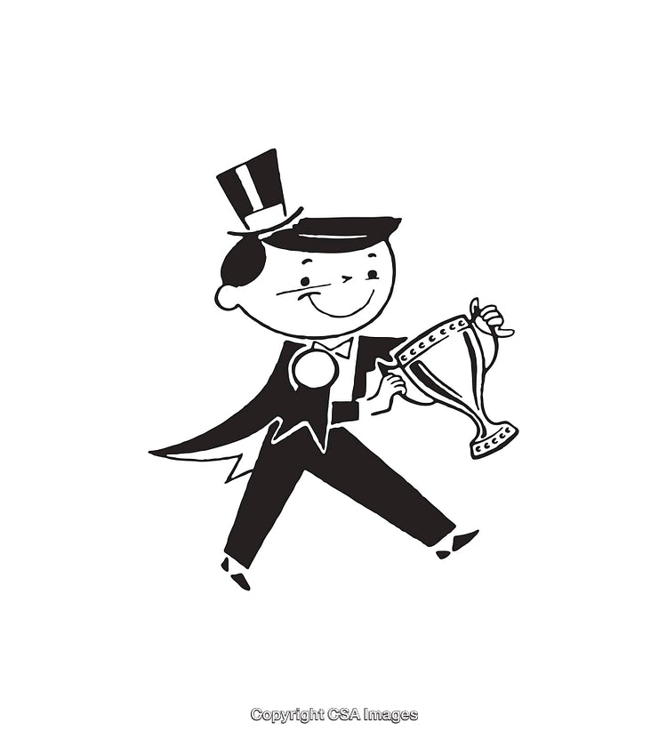 Charming Vintage Illustration of a Gentleman Holding a Trophy Cup