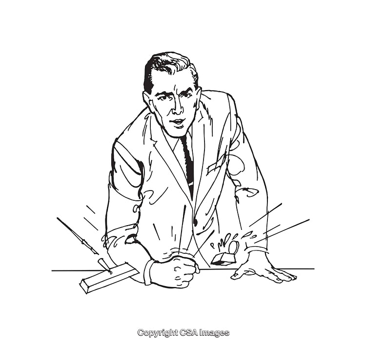Retro Style Line Drawing of a Businessman in an Assertive Pose
