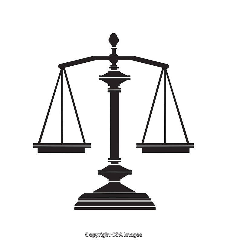 Black and White Illustration of Balanced Scales Symbolizing Justice and Fairness