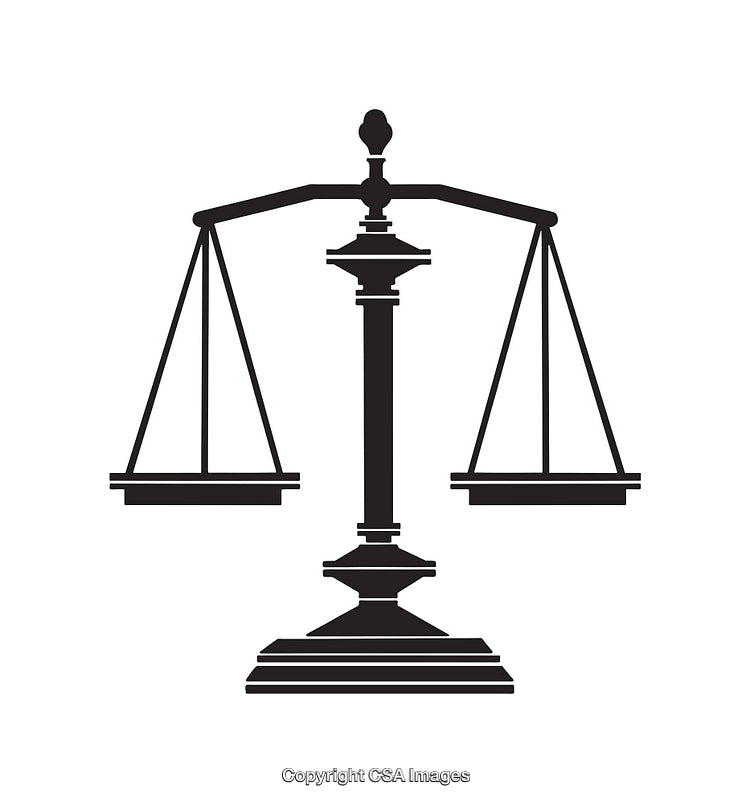Black and White Illustration of Balanced Scales Symbolizing Justice and Fairness