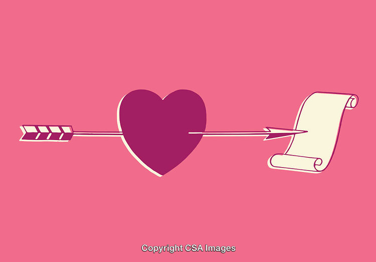 Heart with Arrow and Scroll in Minimalistic Illustration