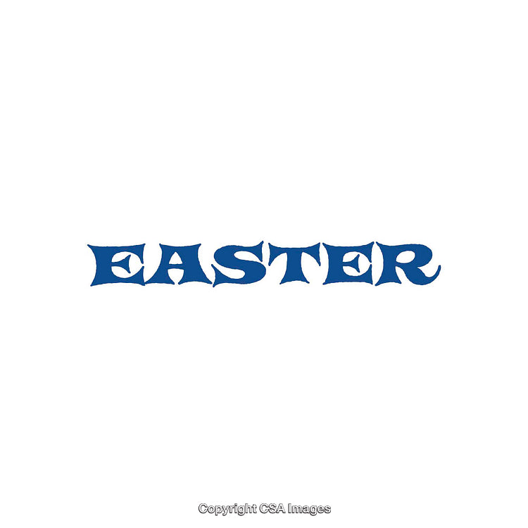 Decorative Easter Typography with Blue Lettering on White Background