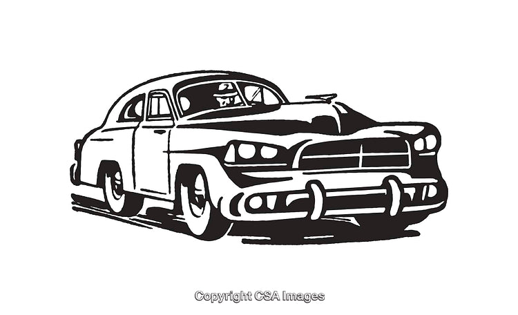 Classic Vintage Car Illustration in Black and White Line Art Style