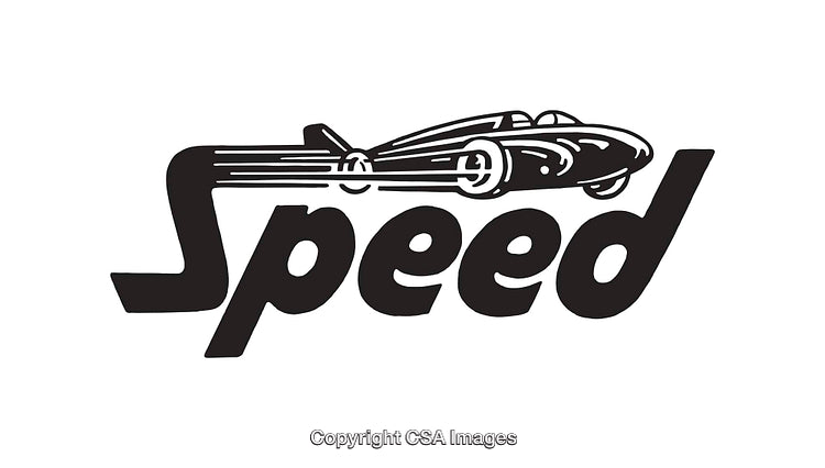 Retro Speed Logo Featuring Streamlined Race Car Design in Black and White Line Art