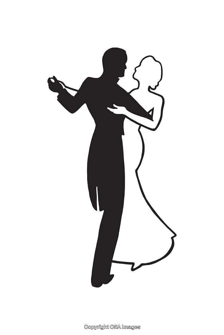 Elegant Black and White Dance Couple in Line Art Illustration