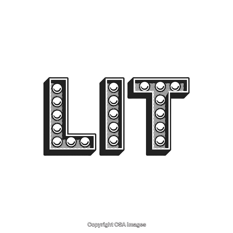 Stylized Marquee Lettering Design Featuring the Word LIT with Light Bulb Effect