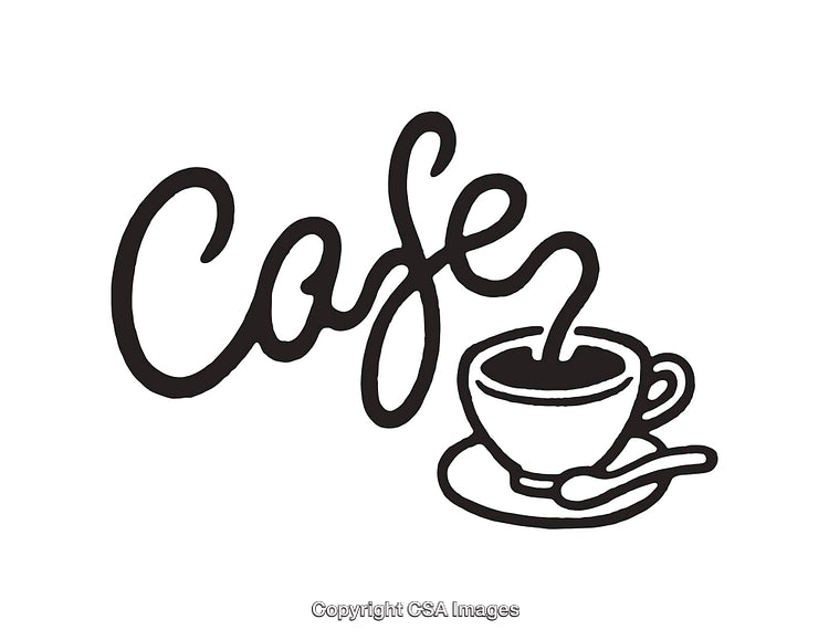 Black and White Line Art Illustration of a Cafe Logo Design