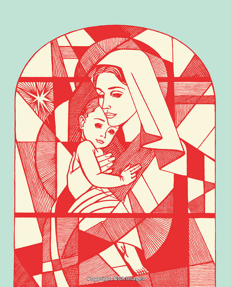 Beautiful Line Art Illustration of Mother and Child With Abstract Background