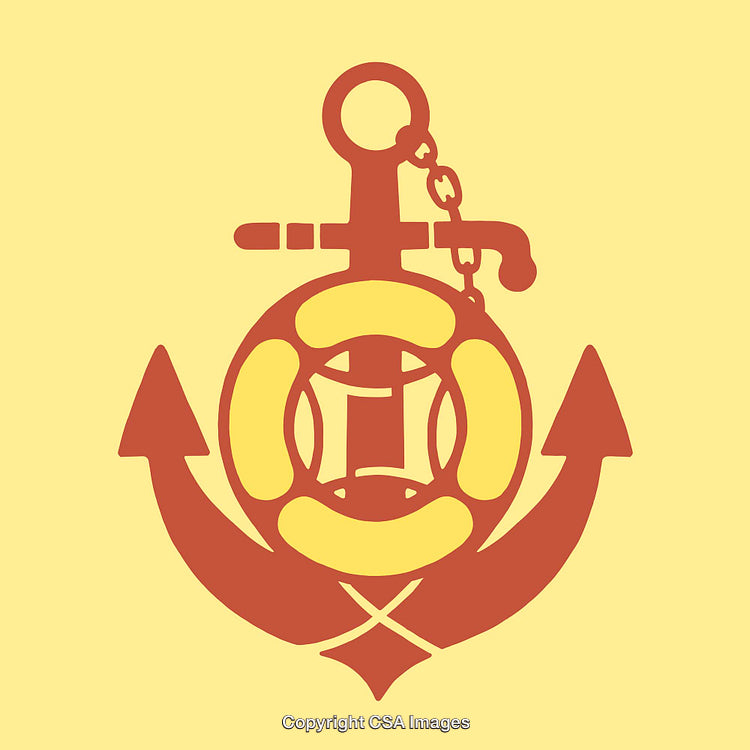 Vector Illustration of an Anchor, Lifebuoy, and Rope Design on Yellow Background