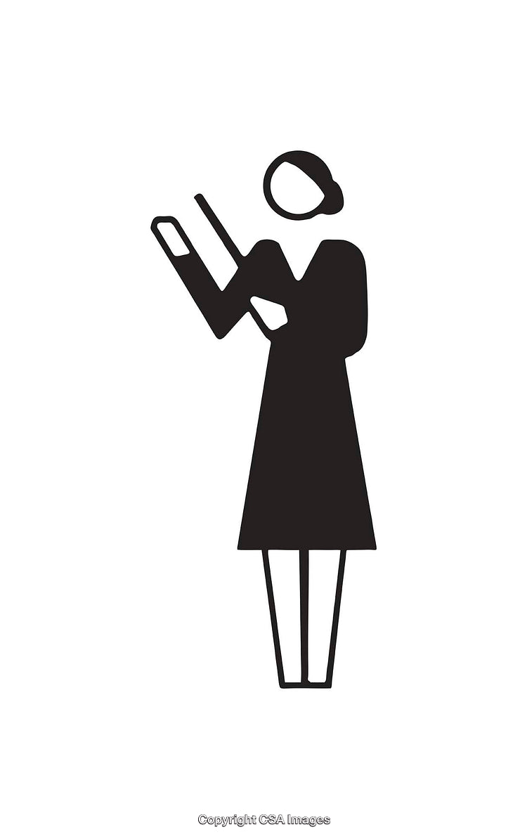 Black and White Icon of a Woman Holding a Book or Tablet