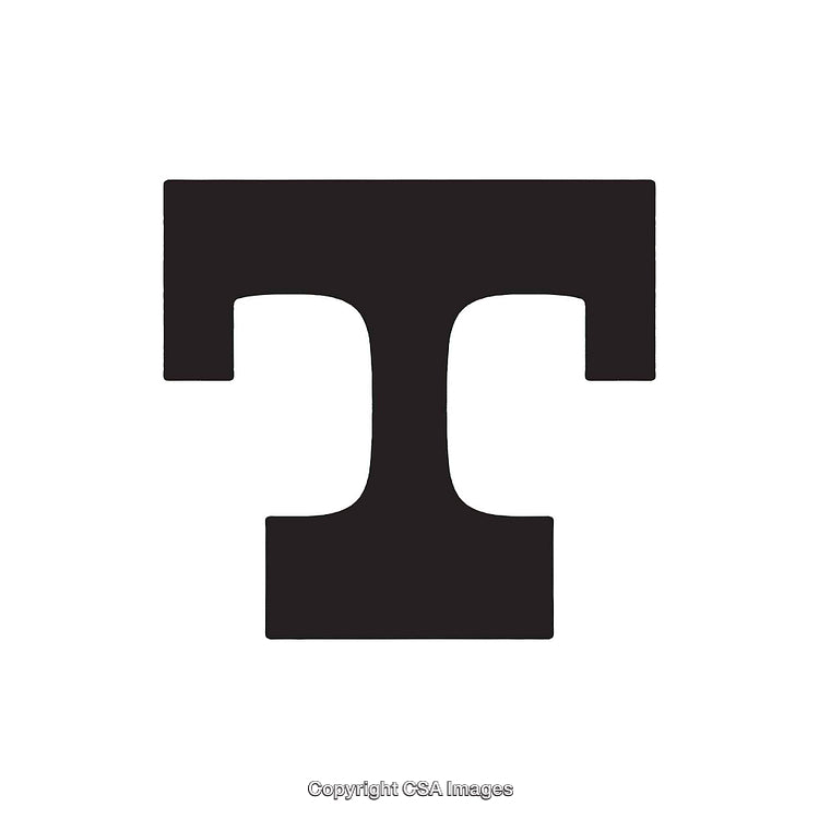 Black Letter T in Bold Typeface on White Background