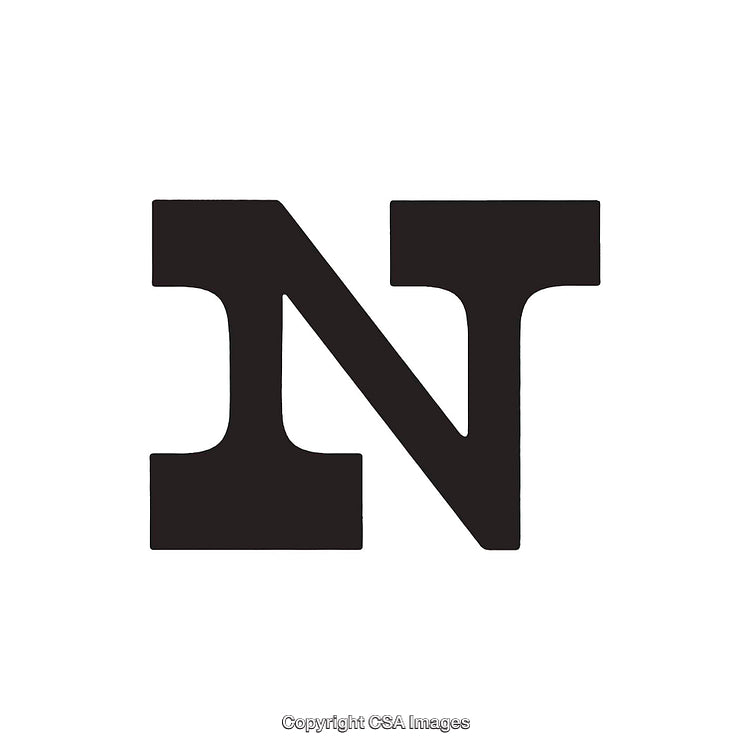 Bold Display of the Black Letter 'N' on a White Background