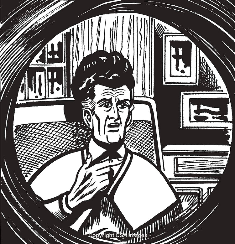 Retro Illustration of a Concerned Man in a Vintage Setting