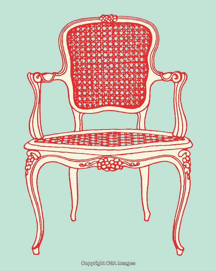 Elegant Line Drawing of a Ornate Vintage Chair in Vibrant Colors