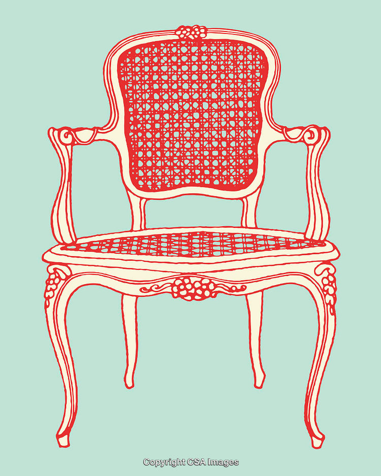 Elegant Line Drawing of a Ornate Vintage Chair in Vibrant Colors