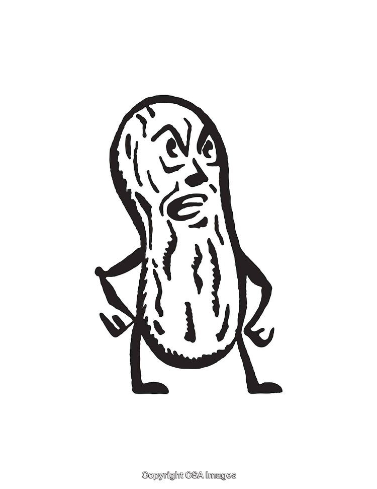 Black and White Stylized Peanut Character Line Art