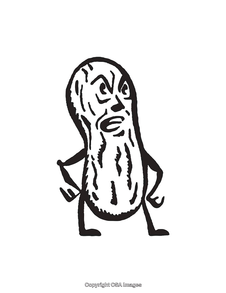 Black and White Stylized Peanut Character Line Art