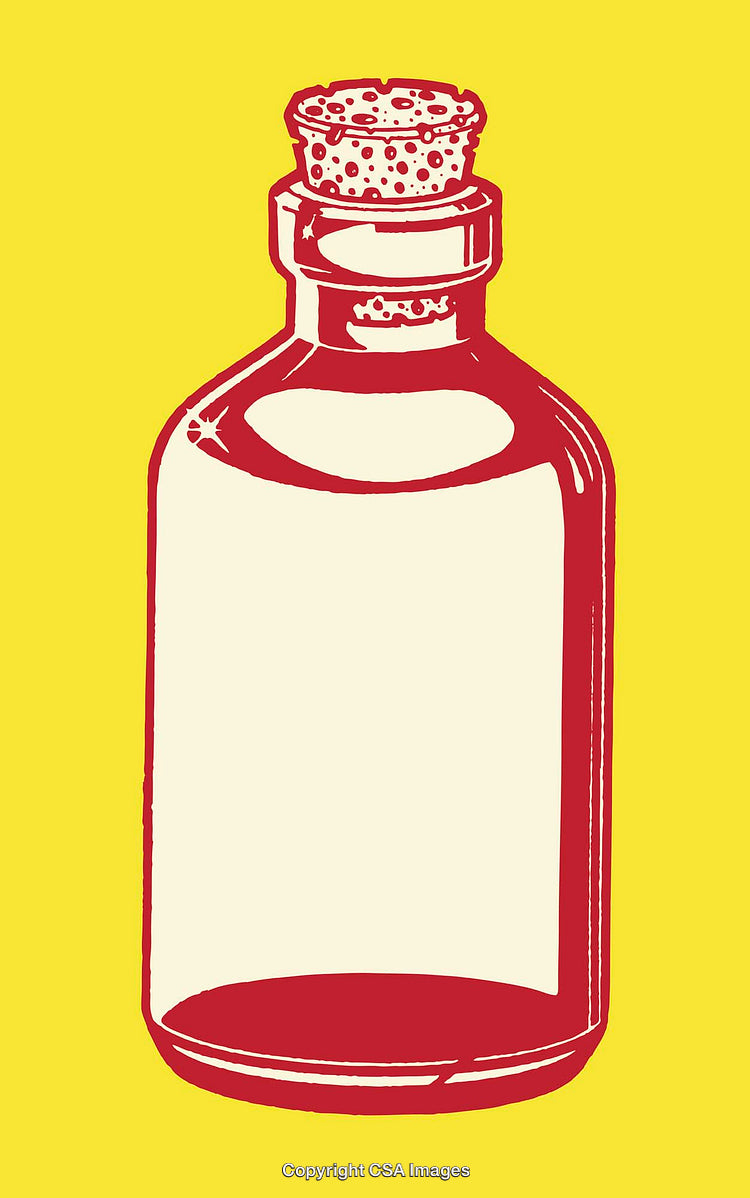 Minimalist Red Bottle Illustration on Bright Yellow Background