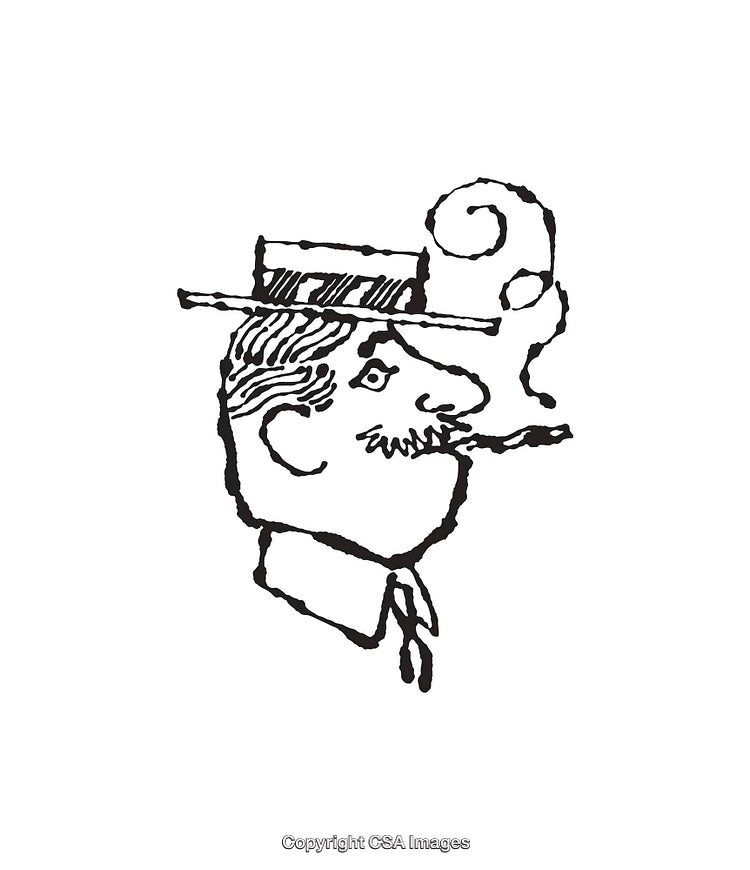 Vintage Line Art Illustration of a Gentleman Smoking a Pipe
