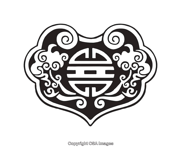 Intricate Black and White Traditional Symbolic Line Art Design