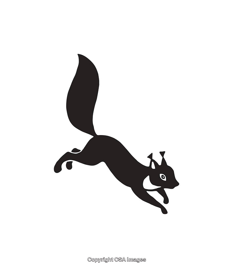 Silhouette of a Leaping Squirrel in Black and White Art Style