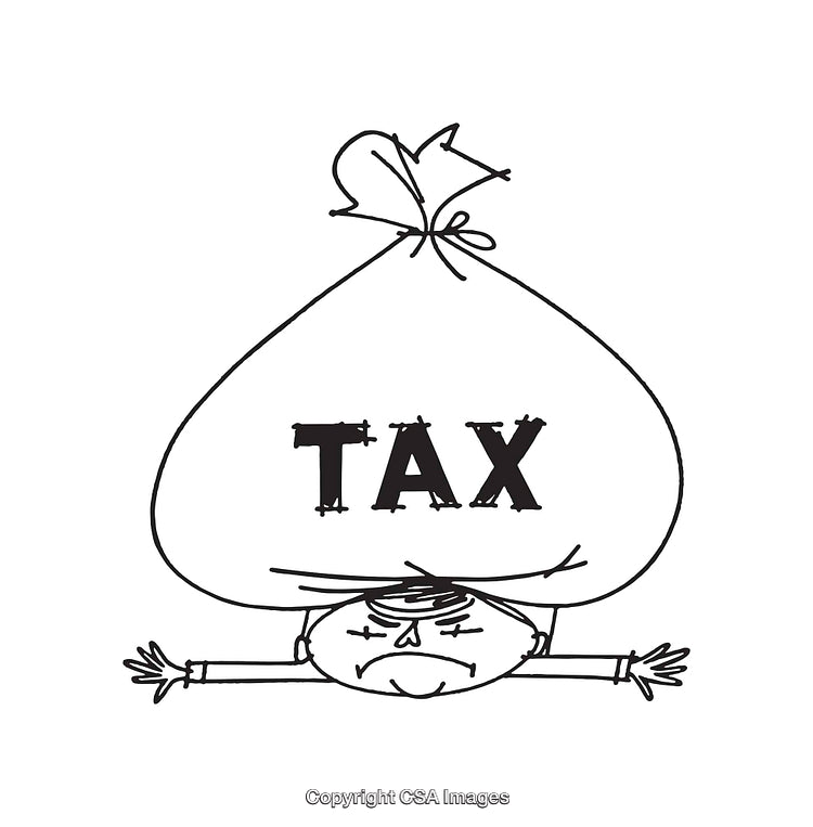 Cartoon Illustration of Man Bearing Heavy Tax Burden