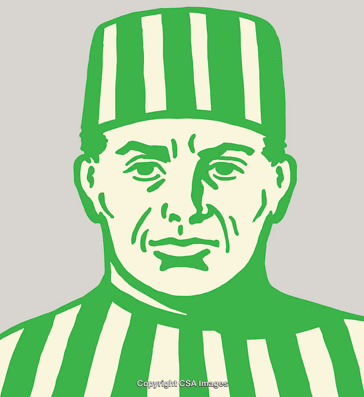Green and Beige Line Art Illustration of a Person in Striped Attire