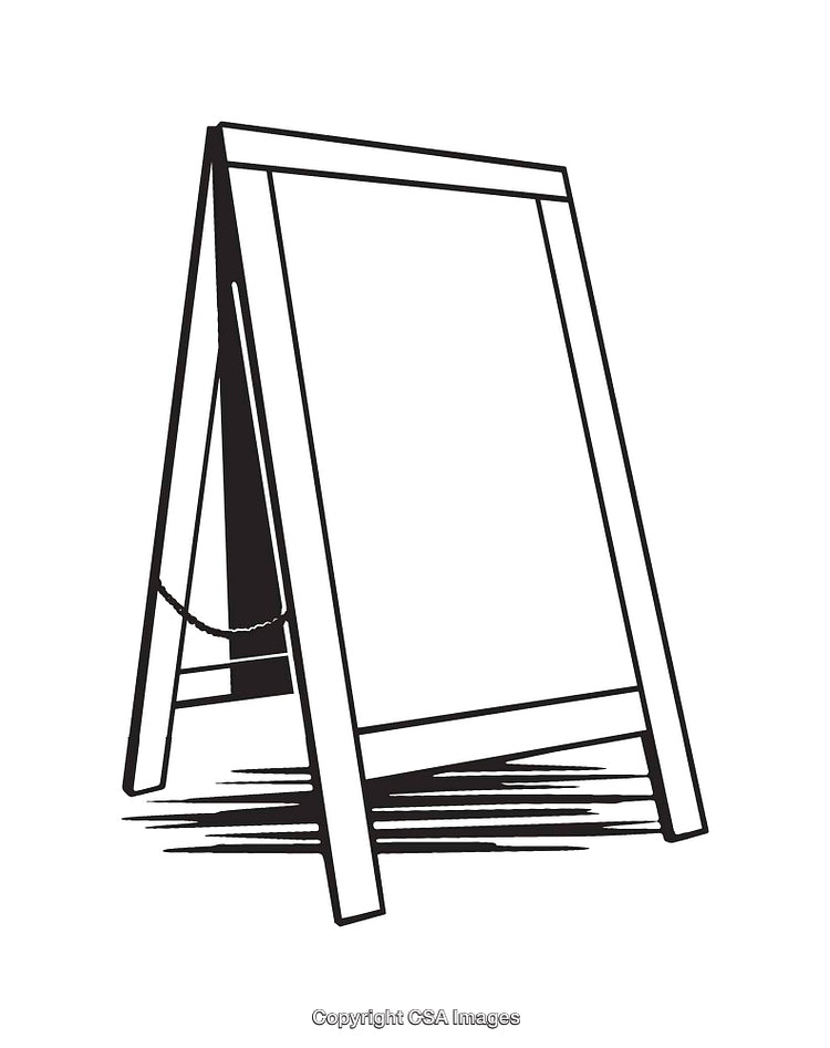 Black and White Line Art Illustration of a Blank A-Frame Sign