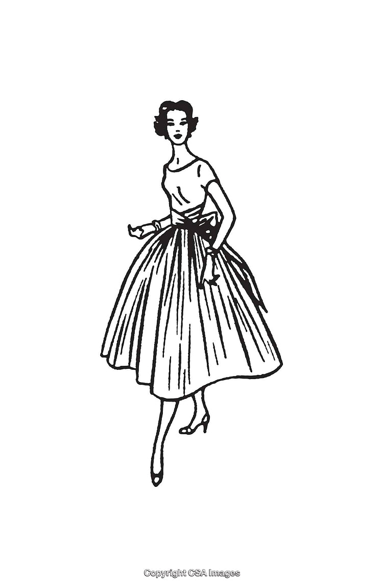 Elegant Retro Woman Drawing in Vintage Black and White Line Art Style