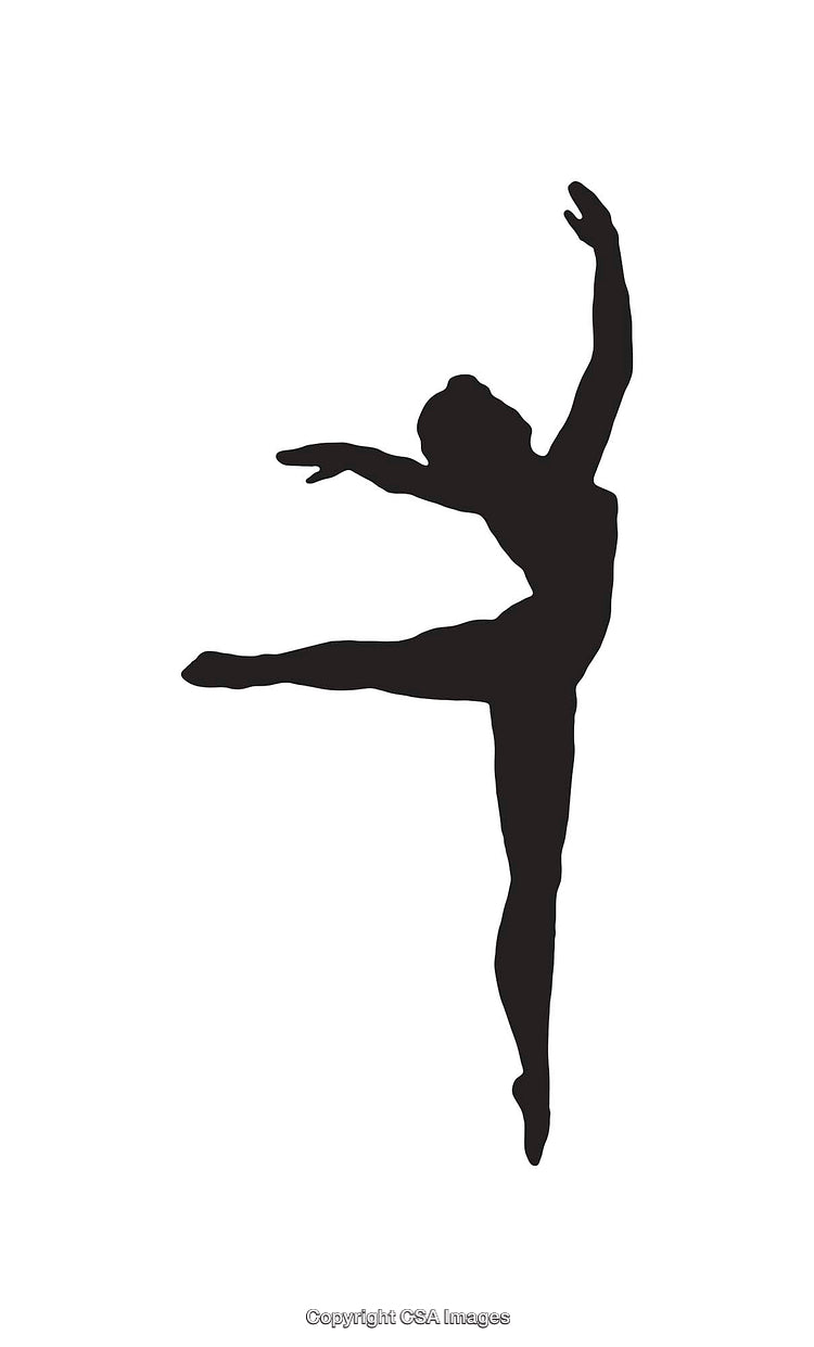 Silhouette of a Graceful Dancer in Ballet Pose on White Background