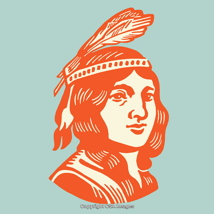 Vintage Style Illustration of a Tribal Woman with Feathered Headdress