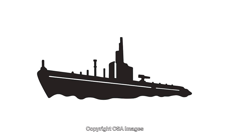 Silhouette of a Steamship on a Calm Ocean in Black and White