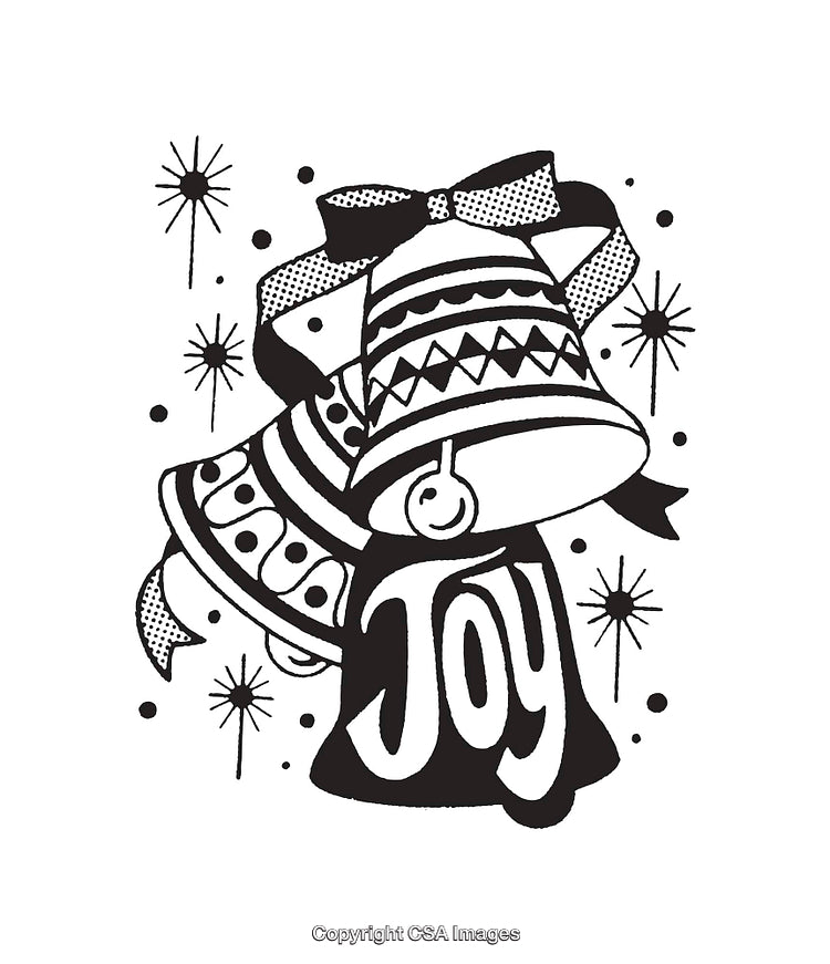 Black and White Christmas Bell Illustration with Joyful Design Elements