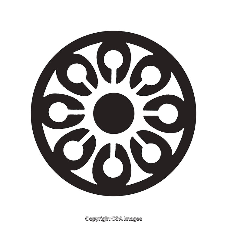 Circular Black Decorative Design with Symmetrical Patterns and a Central Circle