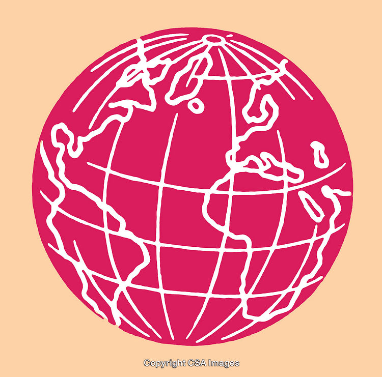 Pink Contour Globe Illustration on a Light Beige Background