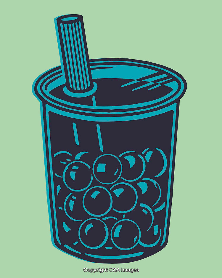 Colorful Bubble Tea Line Art Illustration on Green Background