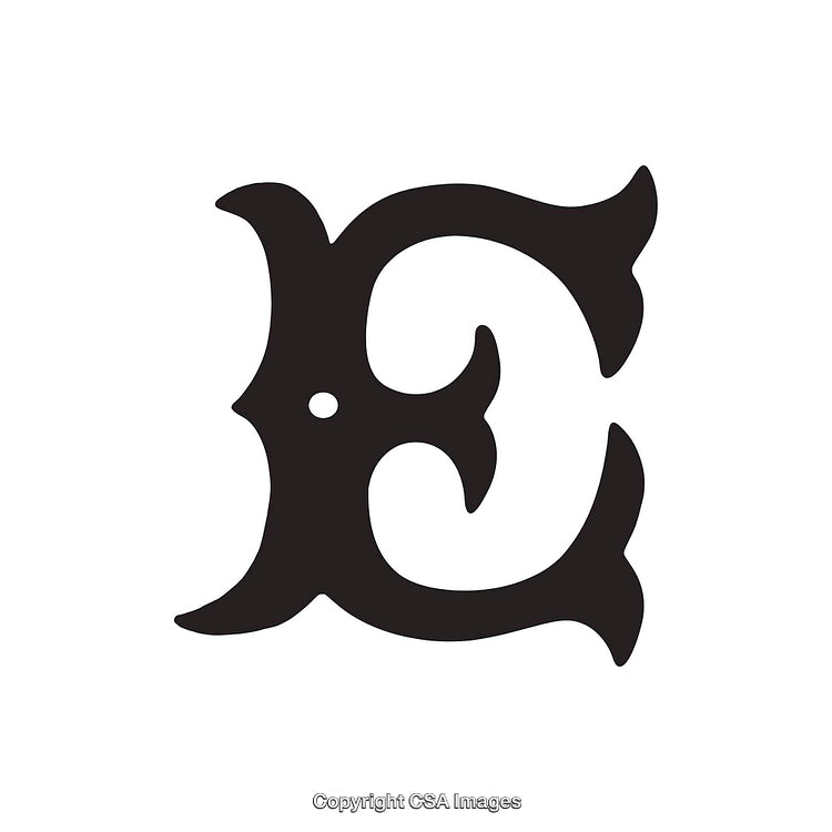 Ornate Black Letter 'E' Design with Decorative Elements