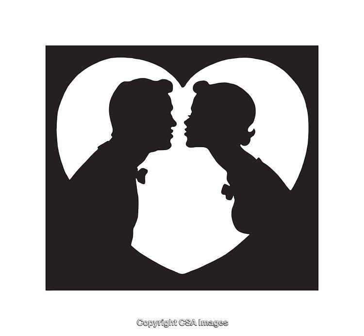 Silhouetted Couple in Heart Illustration Depicting Love and Romance
