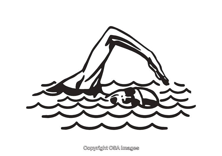 Black and White Line Art of a Swimmer in Motion in the Water