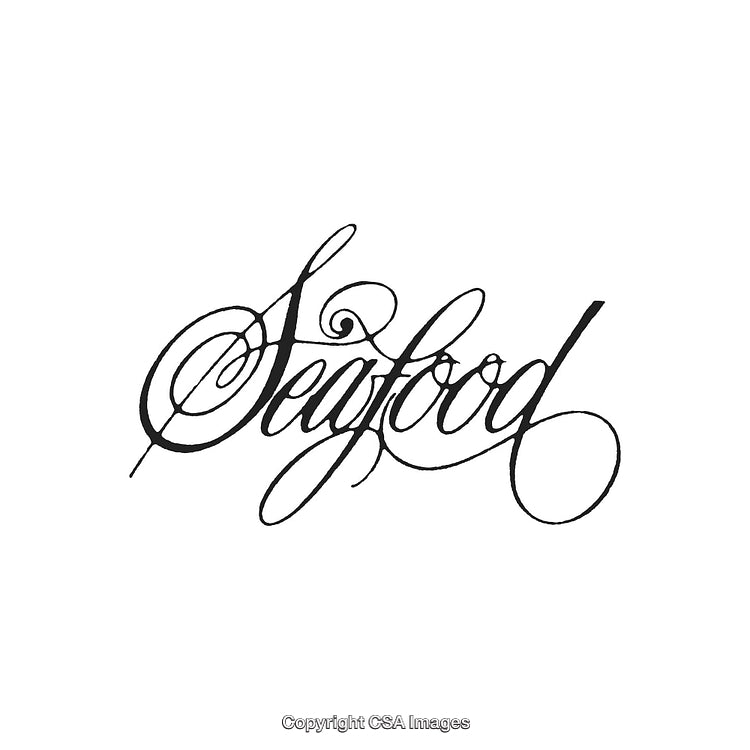 Elegant Calligraphy Highlighting the Word 'Seafood' in a Stylish Design