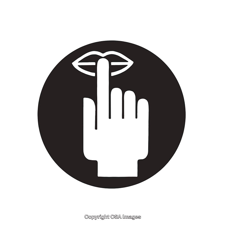 Finger on Lips Quiet Symbol in Black and White Circular Design