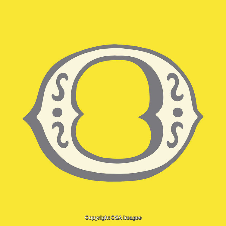 Decorative Illustration Featuring the Letter O with Ornate Gray Design