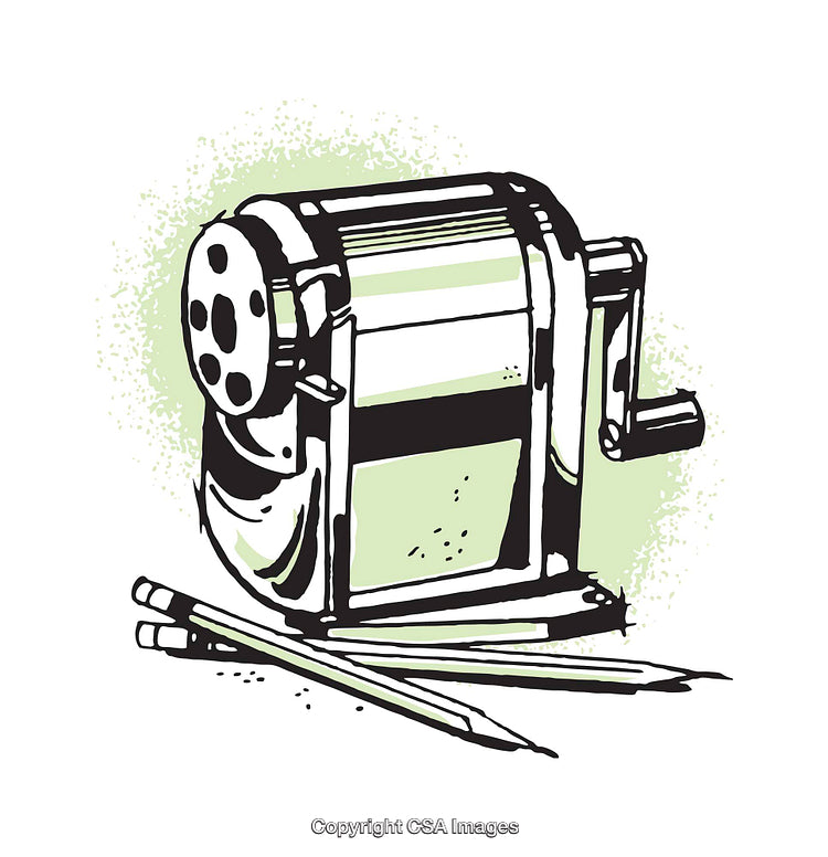 Vintage Pencil Sharpener Illustration with Pencils on Textured Background