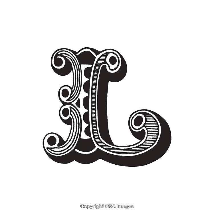 Intricately Designed Vintage Letter L in Monochrome Illustration Style