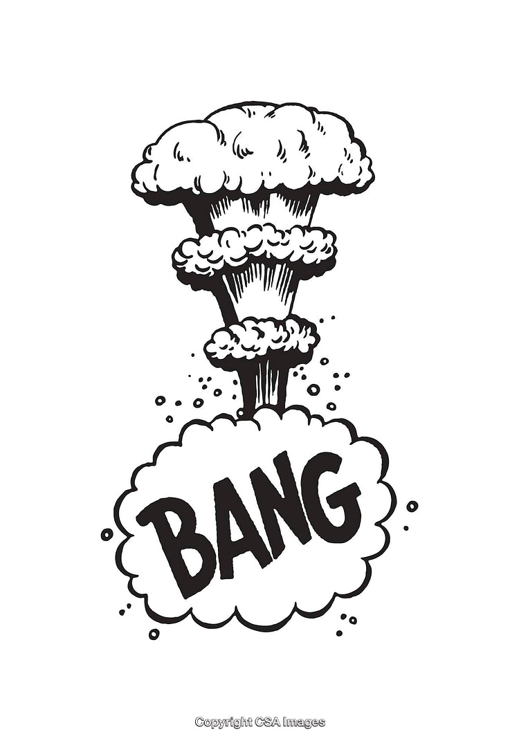 Black and White Line Art Illustration of Comic Bang Explosion
