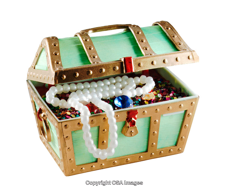 Colorful Treasure Chest With Pearl Necklace and Sparkling Gems